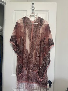 Pretty Persuasions Sheer Paisley Kimono - Dusty Pink